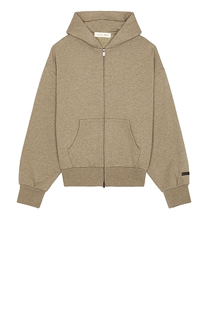 Fear of God ESSENTIALS Classic Fit Fleece Zip Up Hoodie in Neutral