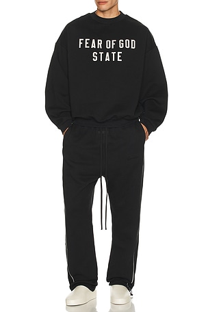 Fear of God ESSENTIALS 90's Fit Fleece Crew Neck Sweatshirt in Black