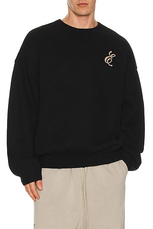 Fear of God ESSENTIALS Waffle Crewneck Sweater in Black