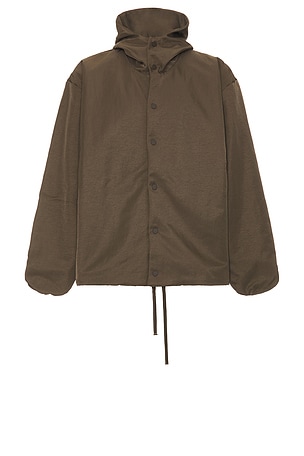 Fear of God ESSENTIALS Textured Nylon Hooded Coaches Jacket in Brown