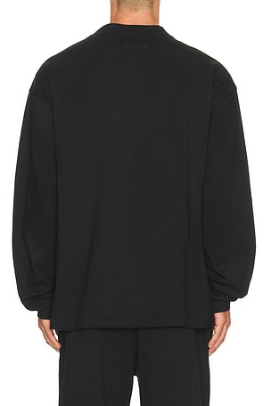 Fear of God ESSENTIALS Classic Fit Long Sleeve T-Shirt in Vintage Black / White in Black