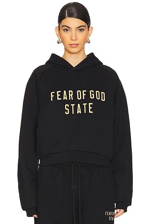 Fear of God ESSENTIALS Cropped Hoodie in Black