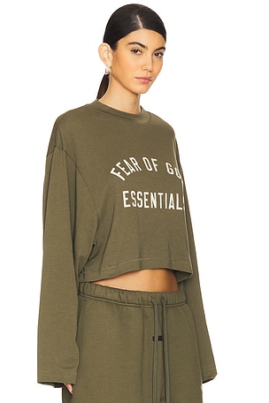 Fear of God ESSENTIALS Cropped Long Sleeve T-Shirt in Green