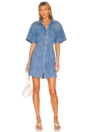 white christmas dresses KARTFORD SCOOP NECK WITH PLEAT SEAM DETAIL DENIM MIDI DRESS main image 0