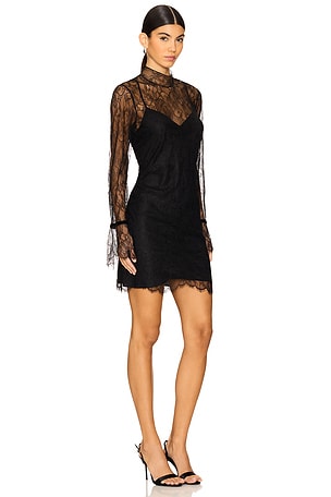 FRAME Lace Shift Dress in Black