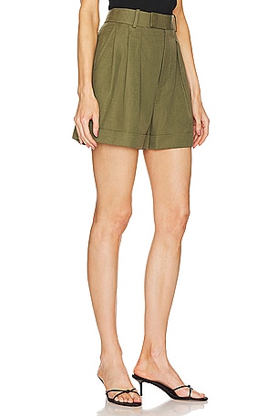 FRAME Pleated Wide Cuff Short in Army