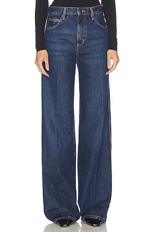 FRAME The Cuffed Wide Jeans in Blue. Size 34. Also