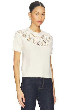 FRAME Lace Gathered Sweater in Cream
