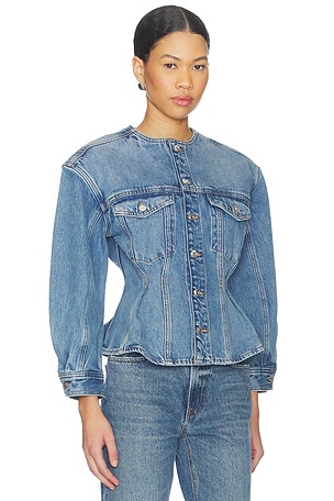 FRAME The Nipped Collarless Jacket in Blue