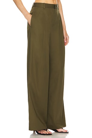 FRAME Pleated Wide Leg Pant in Dark Green