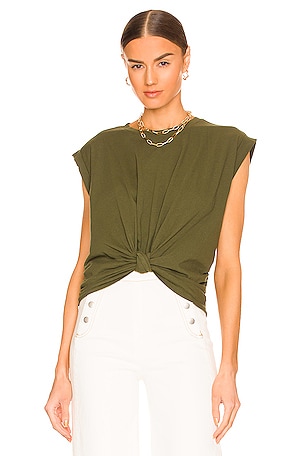 FRAME Knotted Rolled Tee in Fatigue | REVOLVE