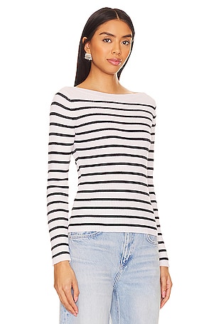 FRAME Ribbed Boatneck Top in Black, White