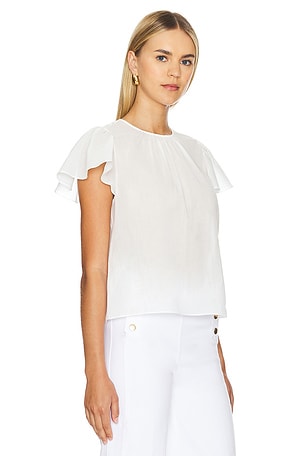 FRAME Ruffle Sleeve Blouse in White