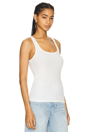 FRAME Rib Scoop Neck Tank in White