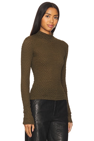 FRAME Mesh Lace Turtleneck in Olive