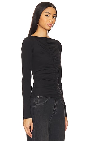 FRAME Ruched Long Sleeve Top in Black