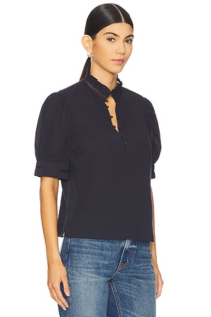 FRAME The Ruffle Collar Top in Navy