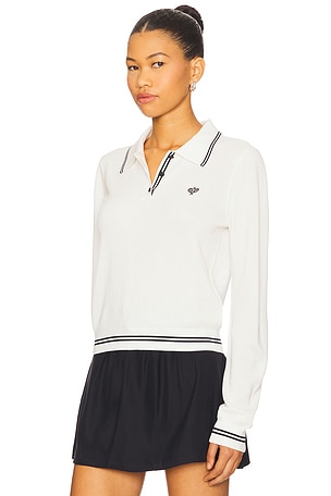 FRAME Long Sleeve Tennis Polo Top in White