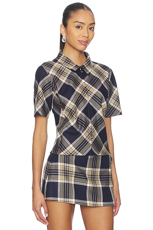 FRAME X Amelia Gray Checkmate Top in Navy. Size S. Also