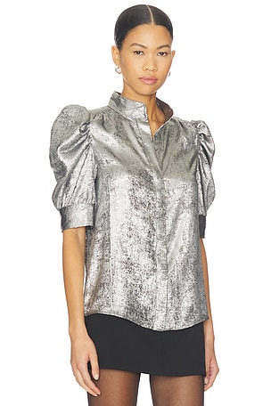 FRAME The Shiny Gillian Blouse in Charcoal. Size XS. Also