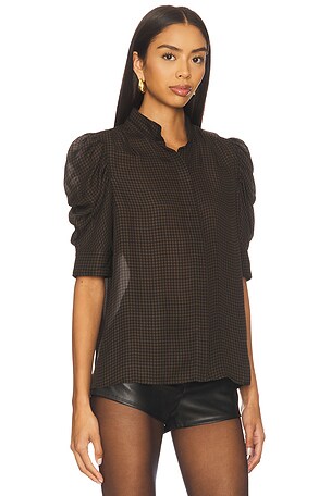 FRAME Houndstooth Gillian Top in Brown. Size XS. Also