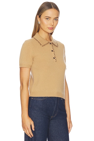FRAME The Leather Stitch Polo Top in Tan