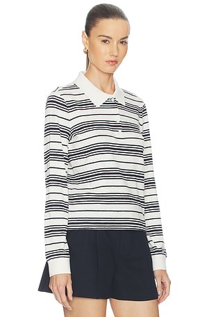 FRAME The Striped Long Sleeve Polo in Black,White