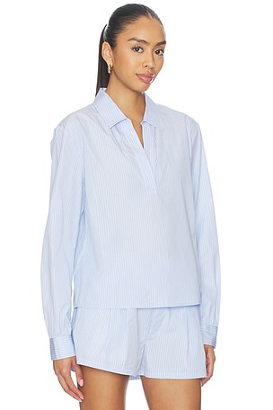 FRAME The Striped Long Sleeve Popover Top in Baby Blue
