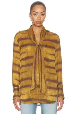 FRAME The Silk Oversized Tie Shirt in Yellow