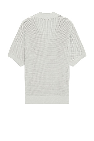 FRAME Open Weave Polo Sweater in Grey