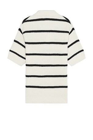 FRAME Striped Polo Sweater in Cream