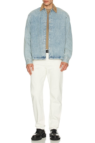 FRAME Suede Collar Denim Overshirt in Blue