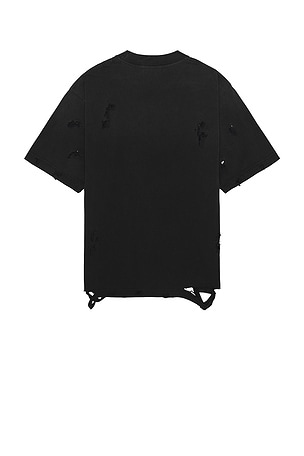 Funeral Apparel Washed Distressed Crop T-Shirt in Black