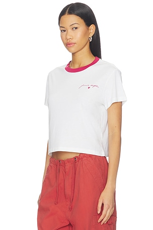 Favorite Daughter The Cropped Signature Chest Tee in White