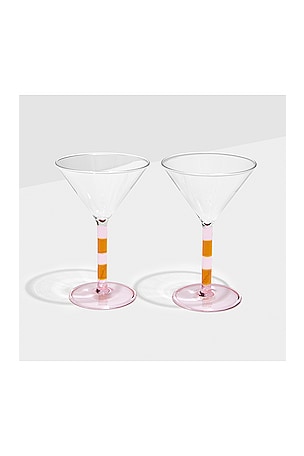 Fazeek juego de 2 copas de marteni a rayas. striped marteni glasses set of 2 en color rosado