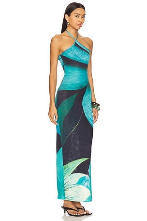 Farai London Dalia Halter Neck Dress in Teal. Size XS. Also