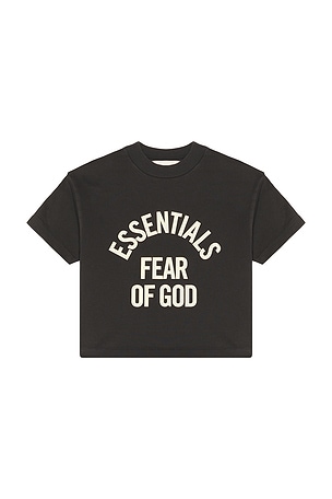 Fear of God ESSENTIALS Kids Campus 90's Short Sleeve Tee in Black. Size 4/5. Also