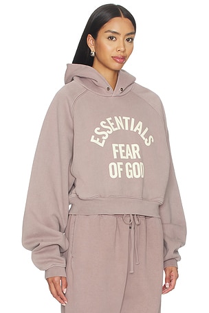 Fear of God ESSENTIALS Campus 90's Cropped Raglan Hoodie in Mauve