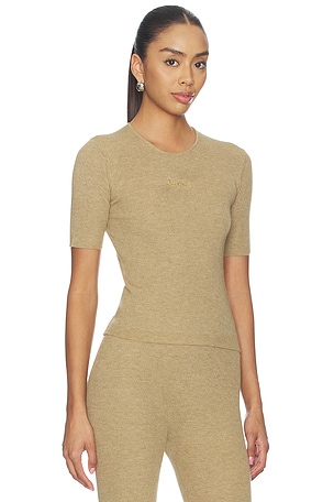 Fear of God ESSENTIALS Signature Rib Knit Fitted Short Sleeve Tee in Tan