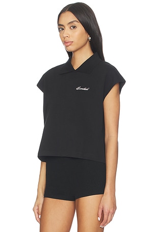 Fear of God ESSENTIALS Cropped Pique Polo Top in Black. Size XS. Also