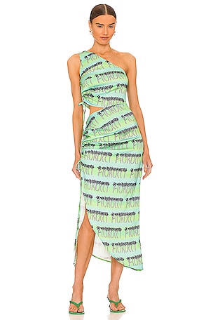 FIORUCCI Palm Fiorucci Drawstring Dress in Green | REVOLVE
