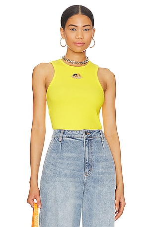 RE/DONE x Hanes Cropped Ribbed Tank in Yellow With Ivory Stitch