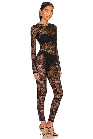 fleur du mal Lace Catsuit in Black
