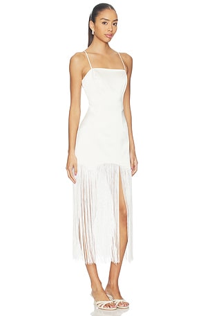 fleur du mal Satin Fringe Maxi Dress in Ivory