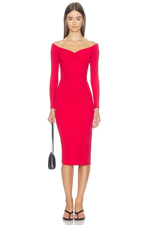 Off Shoulder Hourglass Rib Midi Dress fleur du mal