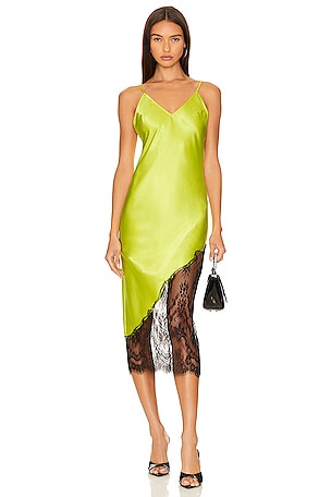 SER.O.YA Emma Silk Dress in Chartreuse