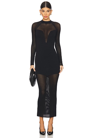 Knit Mesh Long Sleeve Maxi Dress fleur du mal