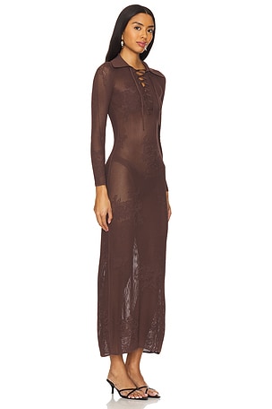 fleur du mal Lace Pointelle Maxi Dress in Brown