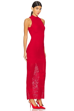 fleur du mal Lace Pointelle Knit Racer Dress in Red