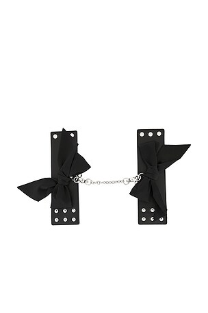 fleur du mal Leather Cuffs With Silk Bows in Black